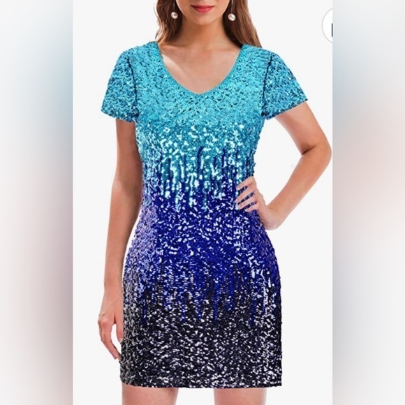 NWT Maner Sequin Short Sleeve V Neck Mini Dress Sz Lg - Picture 1 of 13